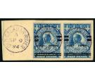 SG65. 1894 1/2d on 2 1/2d Blue. Superb fine used pair on piece..