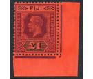 SG137a. 1923 £1 Purple and black/red. Brilliant U/M corner...