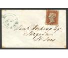 1843. 1d Red-bown. Immaculate small envelope with BLUE M.X...