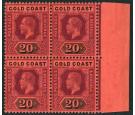 SG84. 1913 20/- Purple and black/red. Brilliant U/M block of fou