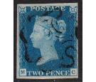 1840. 2d Blue. Plate 2, Lettered M-C. Brilliant fine used with f