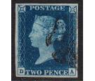 1840. 2d Deep blue. Plate 2. Lettered D-A. Superb fine used...