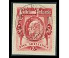 SG50. 1904 5/- Red. Brilliant fine used on piece...