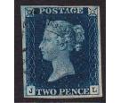 1840. 2d Deep Full Blue. Plate 1. Lettered J-L. Exceptional fine