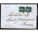 1851. 2d Blue. Plate 4. Lettered K-A/L-A. Superb pair on cover..