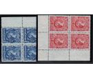 SG41-42. 1898 2/6 Deep blue and 5/- Red. Beautiful blocks of 4..