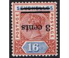 SG38a. 1901 3c on 16c Chestnut and ultramarine. 'Surcharge Inver