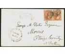 SG5. 1852 3d Red. Superb used pair on cover...