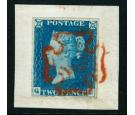 1840. 2d Blue. Plate 1. Lettered Q-E. Deep Red Cross...