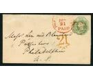 SG54. 1847 1/- Pale green. Superb fine used on cover to Philadel