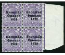 SG57a. 1923 3d Bluish violet. "No Accent". Superb fresh sheet...