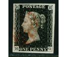 1840. 1d Black. Plate 1b. Lettered H-G. 'WMK Inverted'. Superb..