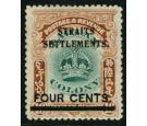 SG145a. 1906 4c on 16c Green and brown. 'Overprint Double'. Supe