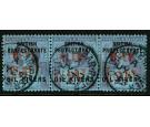 SG17. 1893 1/2d on 2 1/2d Purple on blue. Beautiful strip of 3..