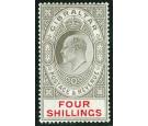 SG73. 1910 4/- Black and carmine. Superb fresh well centred mint