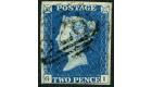 1840. 2d Deep blue. Plate 2. Lettered G-I. '1844-type' postmark.