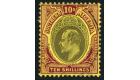 SG31. 1908 10/- Grey-black and purple/yellow. Superb fine used..