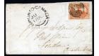 SG1. 1851 3d Red 'Laid Paper'. Superb used on miniature envelope