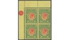 SG54. 1914 5/- Red and green/yellow. Brilliant fresh top corner 