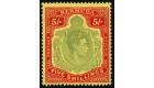SG118de. 1943 5/- Pale bluish green and carmine-red/pale yellow 