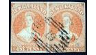 SG8. 1858 1d Dull orange. Choice superb fine used pair...