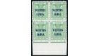 SG213. 1948 £3 Green. Brilliant U/M mint block of 4...