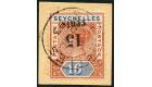 SG18a. 1893 15c on 16c Chestnut and ultramarine. 'Surcharge Inve