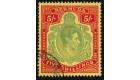 SG118df. 1943 5/- Pale bluish-green and carmine-red/pale yellow.
