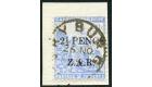 SG4. 1899 '2 1/2 PENCE' on 2 1/2d Blue. Superb fine used on piec