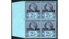 SG4. 1891 2 1/2d Purple/blue. Superb fresh U/M sheet marginal bl