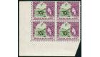 SG64a. 1961 10c on 1/- Bronze-green and purple. U/M bloack of 4.