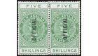 SG O86a. 1915 5/- Yellow-green. No Stop After 'OFFICIAL'. Superb