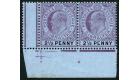 SG59a. 1907 2 1/2d Purple and black/blue. Large '2' in '1/2'. Br