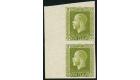 SG429a. 1915 9d Sage-green. 'Imperforate Pair'. U/M sheet margin