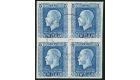 SG424a. 1922 5d Light blue. 'Imperforate Pair'. Used block of 4.