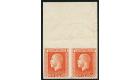 SG430cb. 1924 1/- Pale orange-red. 'Imperforate Pair'. U/M top s