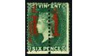 SG28a. 1880 1d on half 6d Deep blue-green. 'Unsevered Pair'. Sup