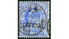 SG O39. 1902 2 1/2d Ultramarine. Superb fine used...