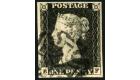 1840. 1d Black. Plate 1b. Lettered B-F 'Bleute paper'. Superb fi