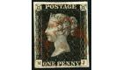 1840. 1d Black. Plate 1b. Lettered M-J. 'Bleute paper'. Superb f
