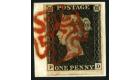 1840. 1d Intense black. Plate 2, Lettered P-D (Recut letter squa