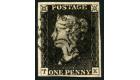 1840. 1d Black. Plate 3. Lettered T-K 'Fish-tailed M.X.' Superb