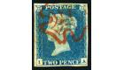 1840. 2d Blue. Plate 1. Lettered I-A. Superb fine used...
