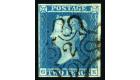 1841. 2d Blue, Plate 3. Lettered G-K. Brilliant '2' in M.X....