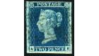 1849. 2d Blue, Plate 4. Lettered A-E. 'First repair and on thin