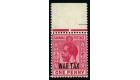 SG97a. 1918 1d Carminr 'Watermark Sideways' U/M sheet marginal m