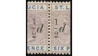 SG54g. 1891 1/2d on half 6d Dull mauve and blue. Figure "1" used