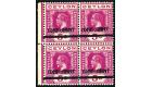 SG337a. 1918 1c on 5c Purple. 'Surcharge Double' Mint block...