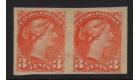 SG105a. 1891 3c Bright vermilion. 'Imperforate' Horizontal pair.