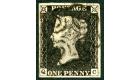 1840 1d Intense black. Plate 3. Lettered Q-C. Very fine used...